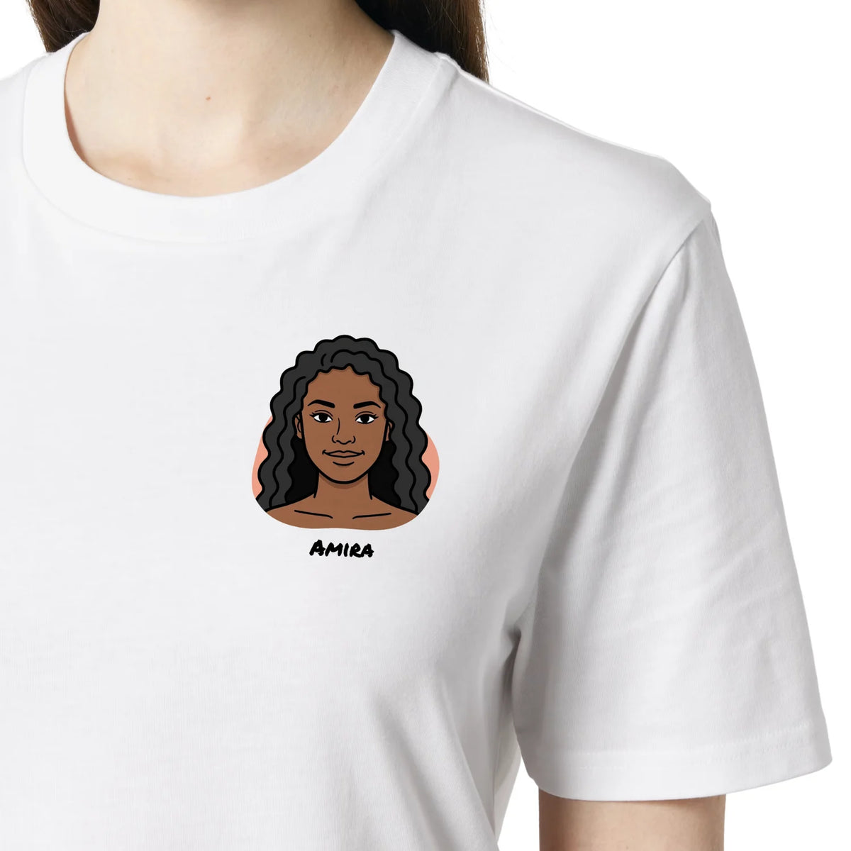 Halo portrait, coral pebble with the name Amira